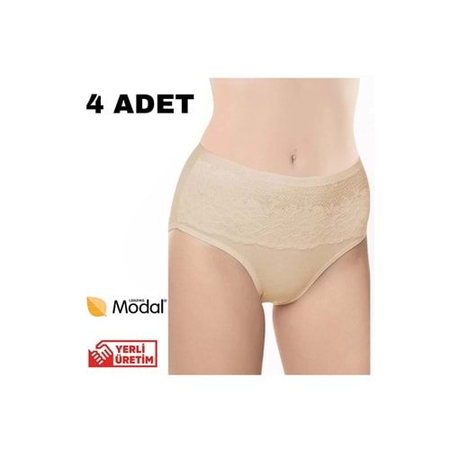 Belinay 4 Adet 0193 Yüksek Bel Toparlayıcı Kadın Külot Ten L