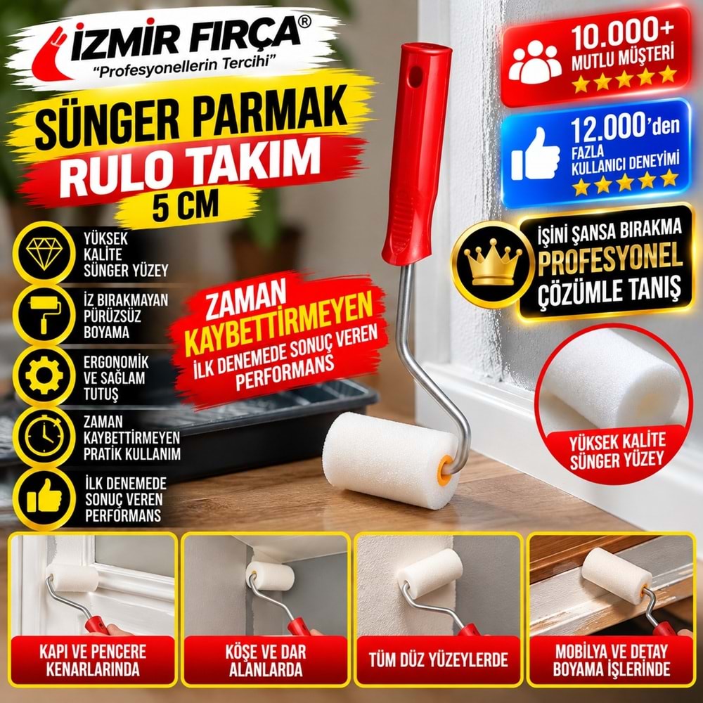 İzmir Fırça Sünger Parmak Rulo Takım 5cm