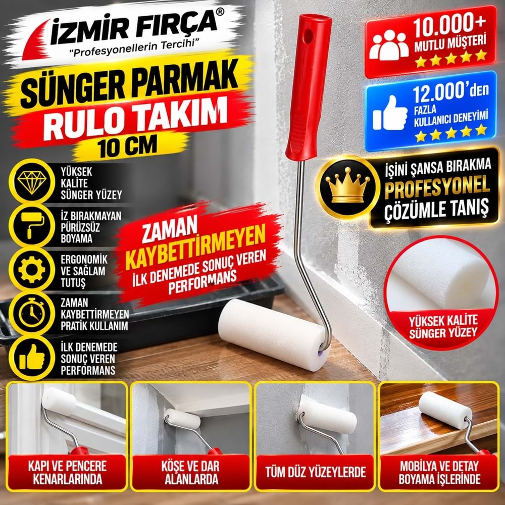 İzmir Fırça Sünger Parmak Rulo Takım 10cm