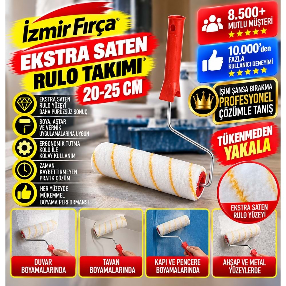 İzmir Fırça Ekstra Saten Rulo Takımı 20cm