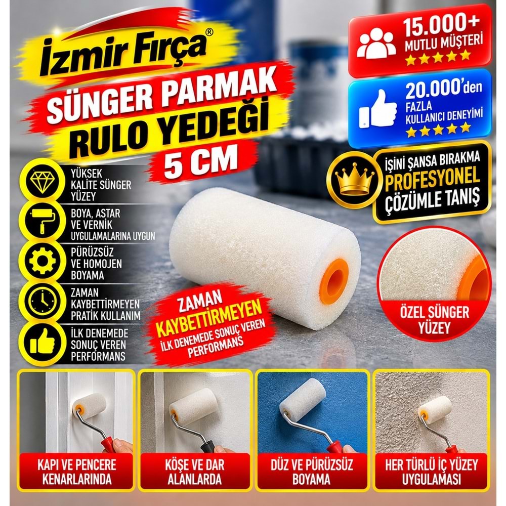 İzmir Fırça Sünger Parmak Rulo Yedeği 5cm