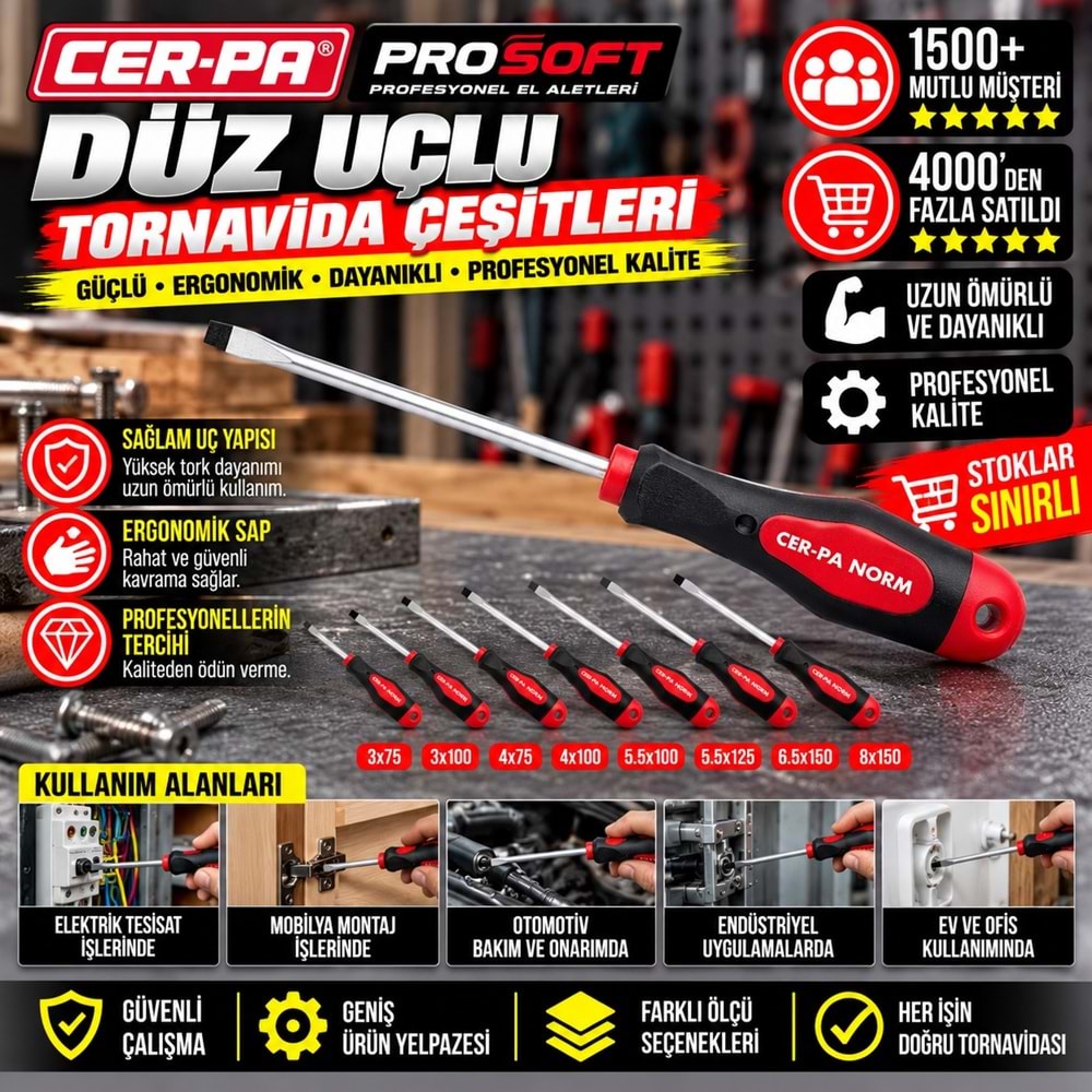 Cer-pa Prosoft Düz Uçlu Tornavida 4x150