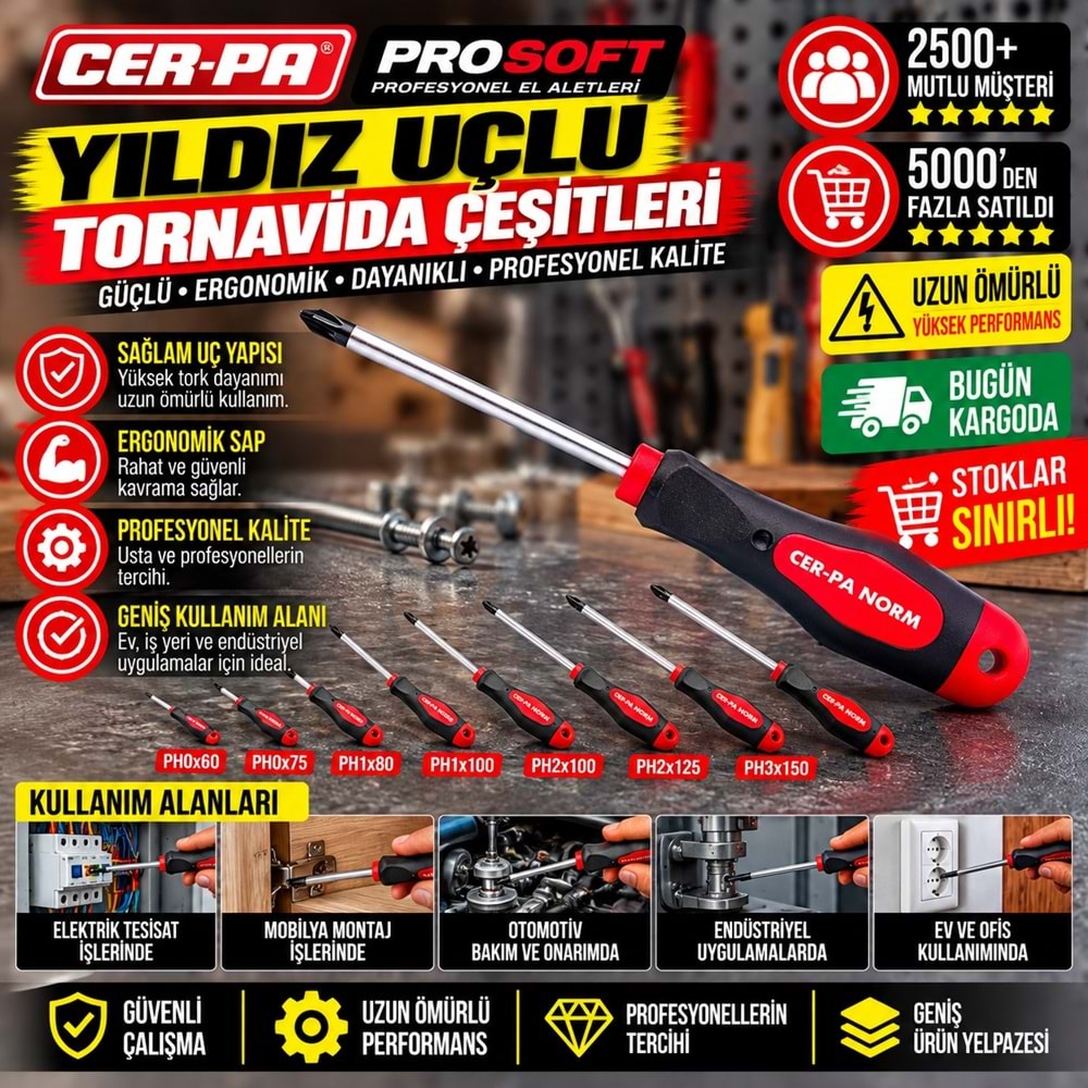 Cer-pa Prosoft Yıldız Uçlu Tornavida PH0x60