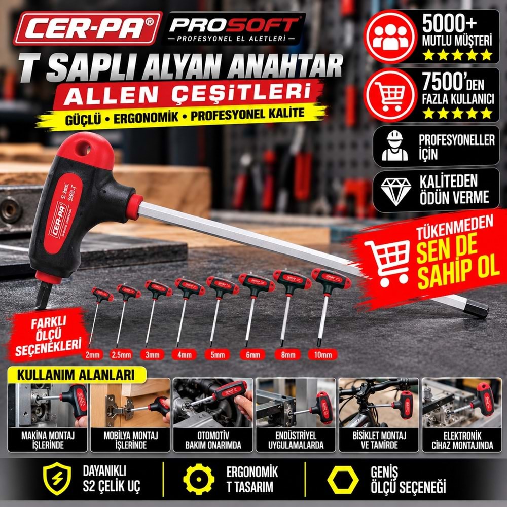Cer-pa Prosoft T Saplı Alyan Anahtar 3mm