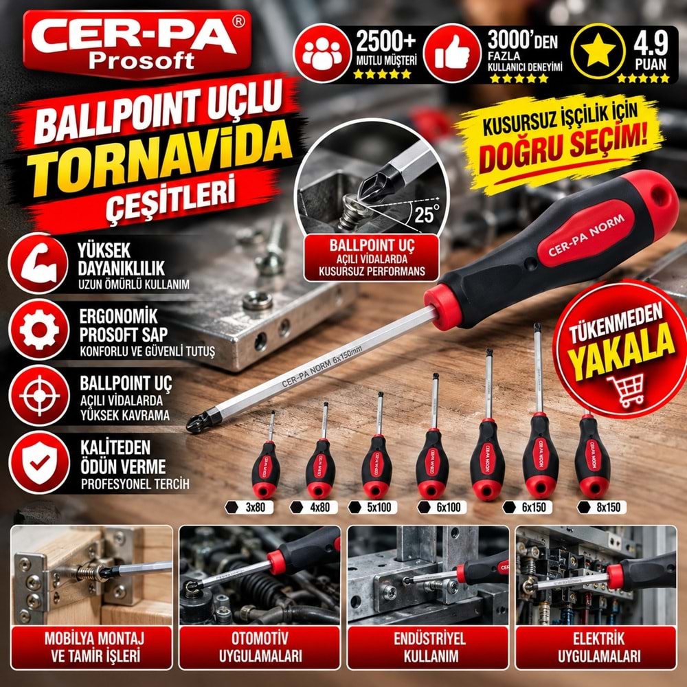 Cer-pa Prosoft Ballpoint Uçlu Tornavida 8x150