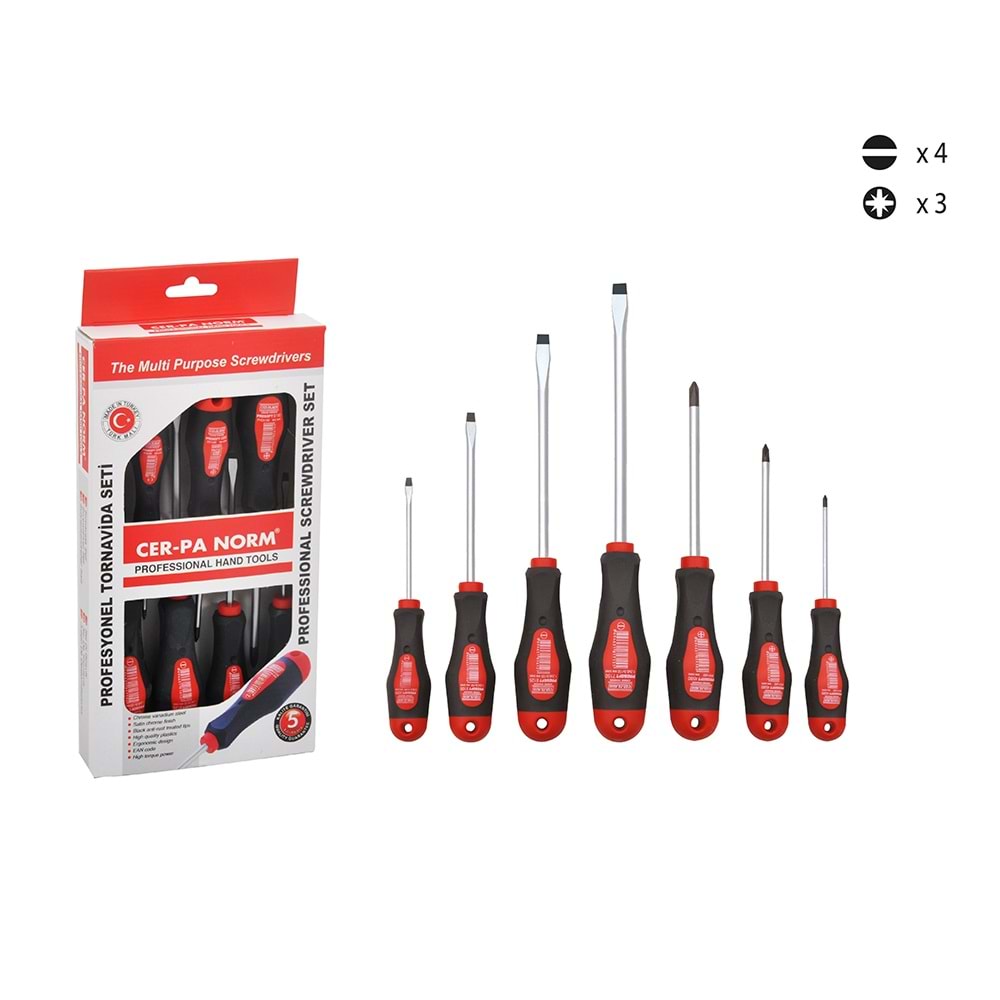 Cer-pa Prosoft Düz-Yıldız(PZ) Tornavida Seti Takımı 7 Parça
