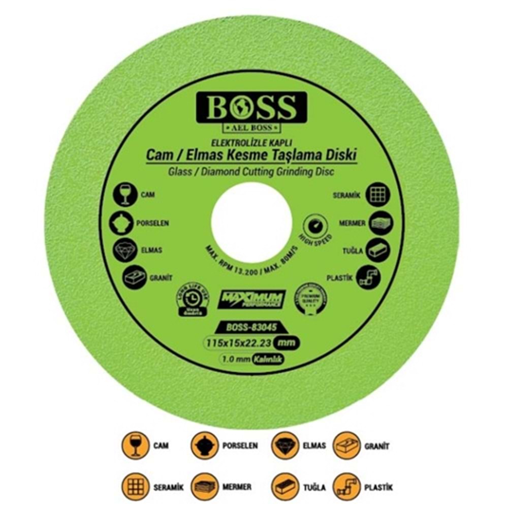 Boss Hassas Cam Seramik Granit Tuğla Plastik Kesici Disk 115mm