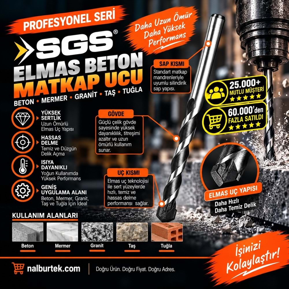 SGS Elmas Beton Matkap Ucu 9x120 MM