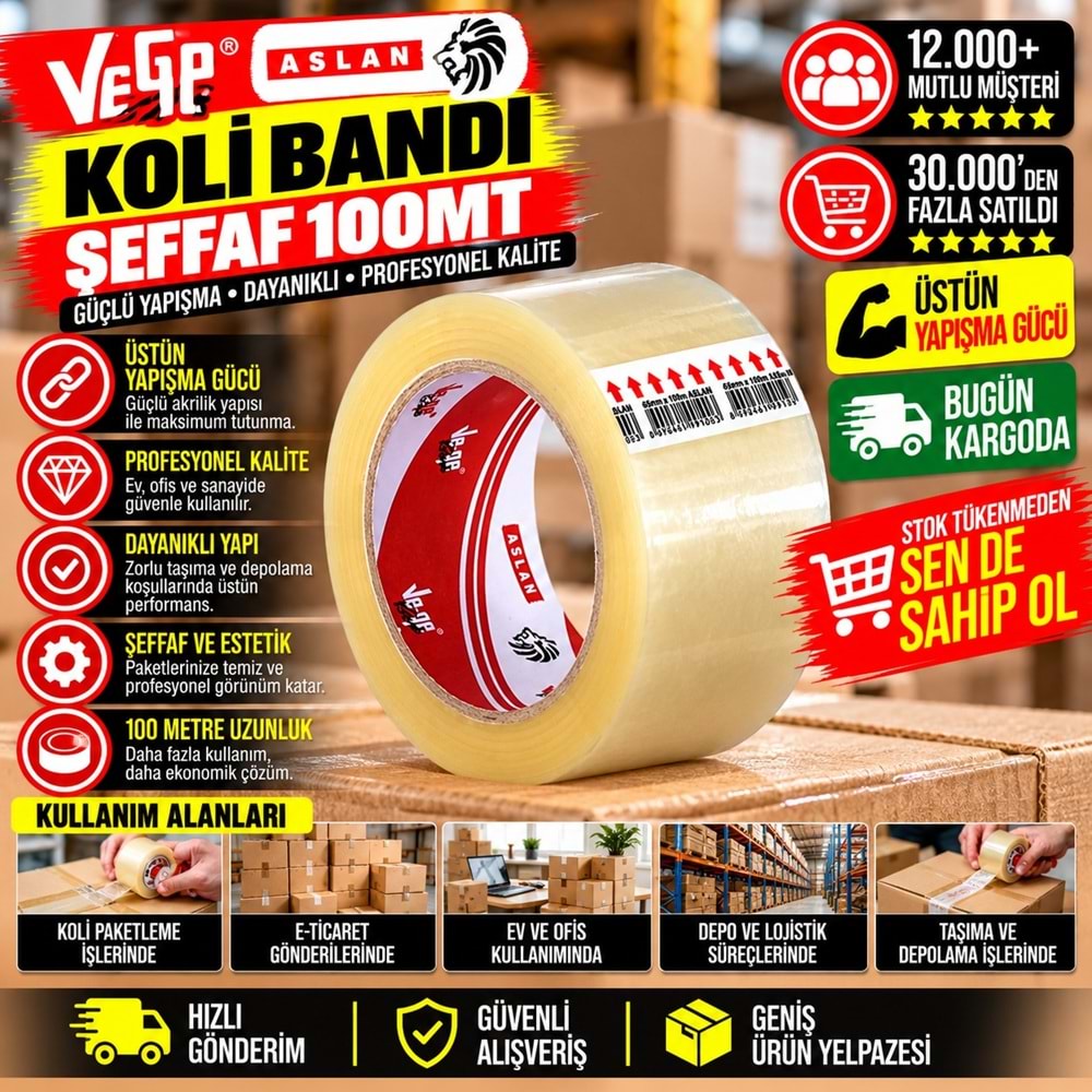 VeGe Aslan Koli Bandı Şeffaf 100mt