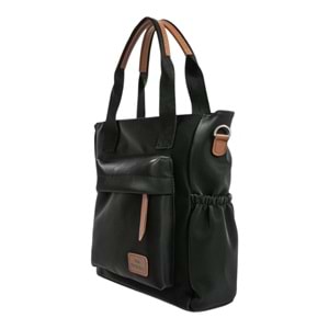 Xbaby Saten Kumaş Yanları Lastikli Cepli Fermuar Kapama Omuz ve Çapraz Çanta Siyah