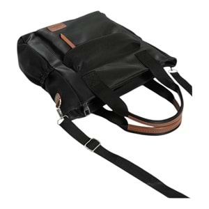 Xbaby Saten Kumaş Yanları Lastikli Cepli Fermuar Kapama Omuz ve Çapraz Çanta Siyah