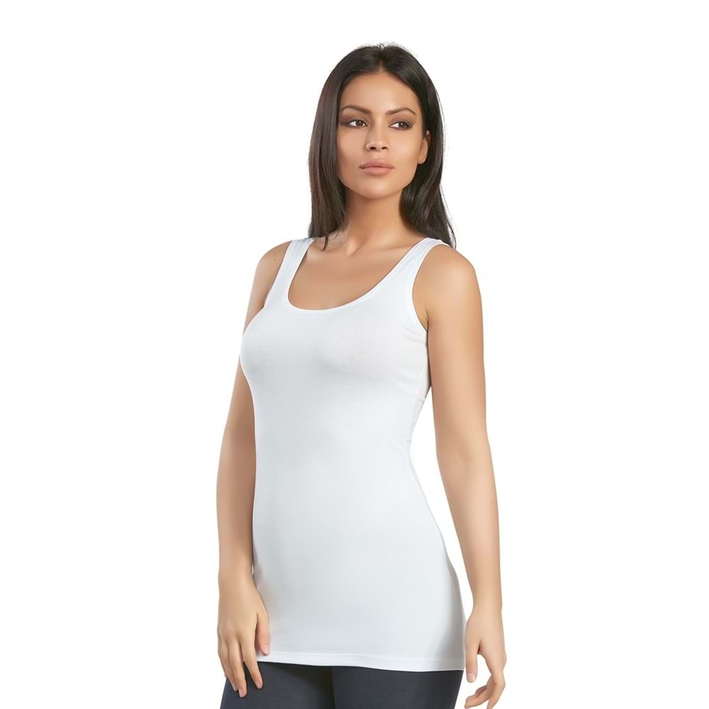 Belinay 0720 Kadın Modal Kalın Askılı Uzun Atlet Beyaz XL