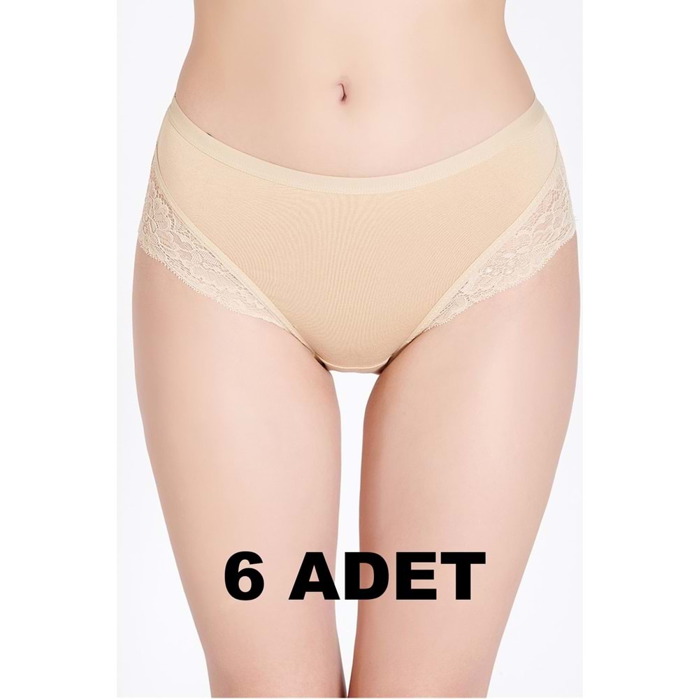 Belinay 6 Adet 0120 Kadın Yüksek Bel Dantelli Modal Külot Ten XL