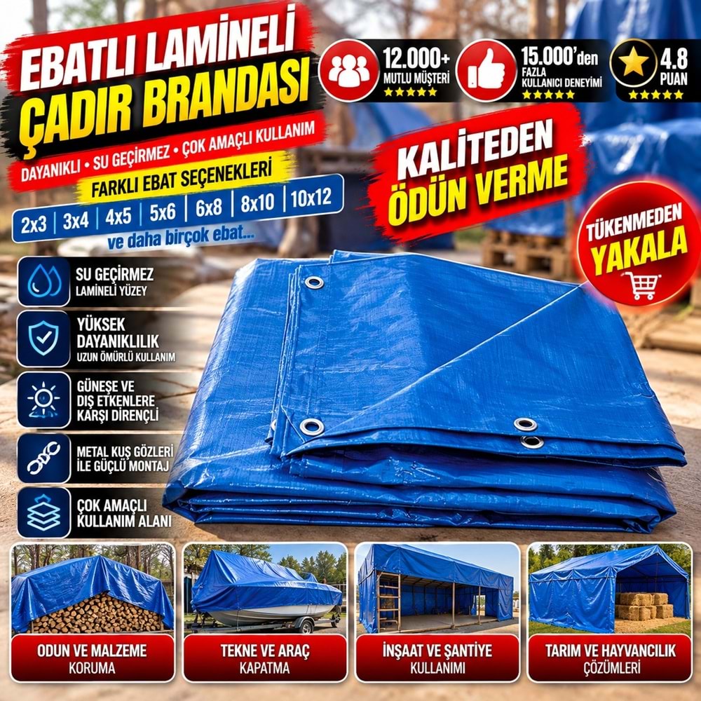 Hırsan Ebatlı Lamineli Çadır Brandası 6x8mt 48m2