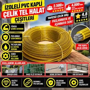 Hırsan İzoleli Pvc Kaplı Çelik Tel Halat 6mm - 200mt