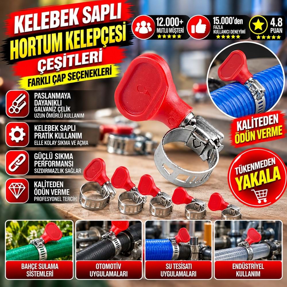 Hırsan Kelebek Saplı Hortum Kelepçesi (5/8 - 1